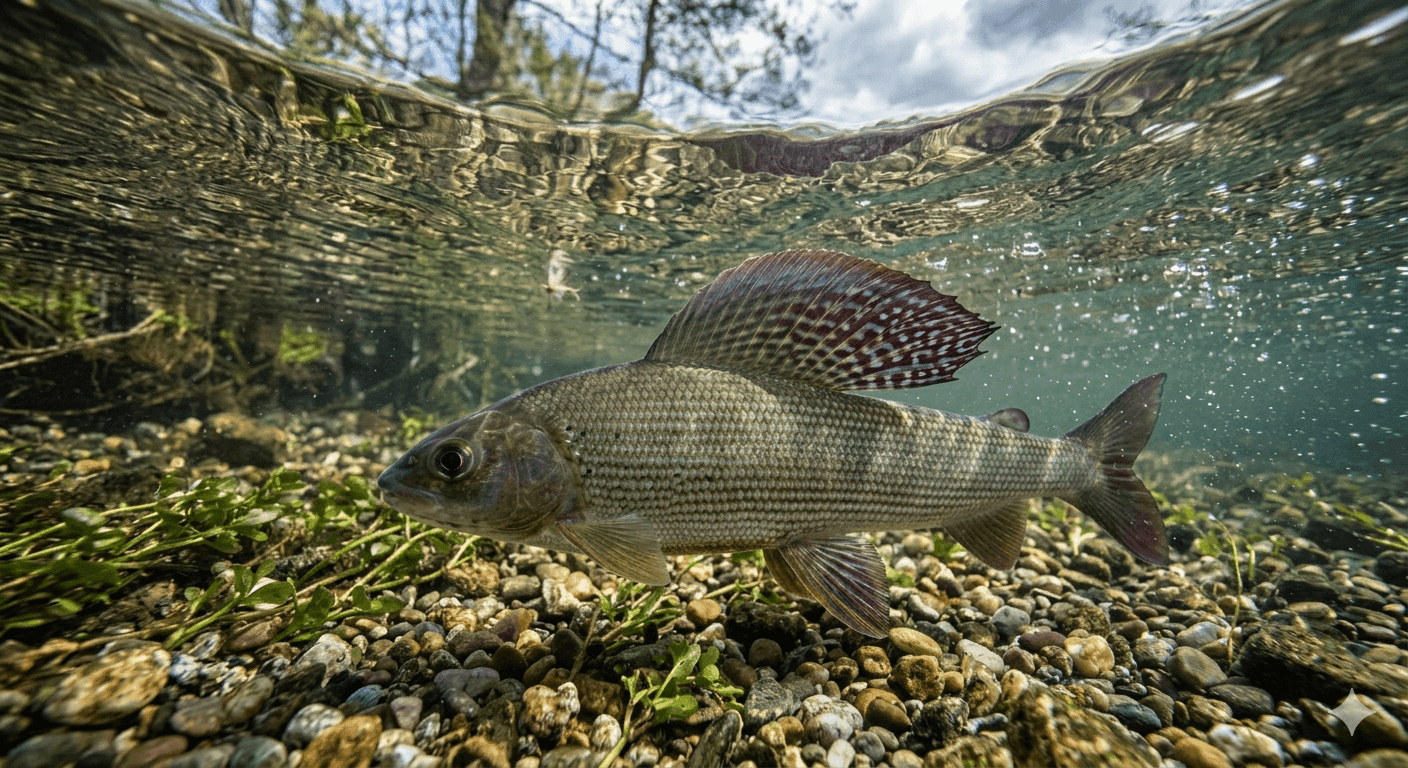 Grayling showing its distinctive dorsal fin